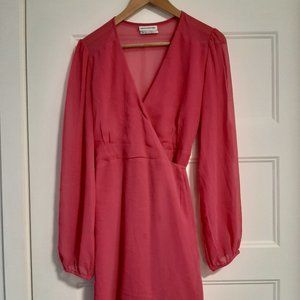 Puff Sleeve Pink Wrap-Tie Urban Outfitters Dress